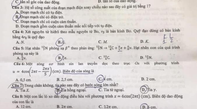 Đề thi môn Vật Lý THPT quốc gia 2023