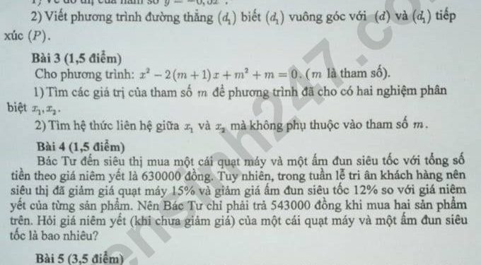 Đề thi tuyển sinh lớp 10 môn Toán Bình Dương 2023