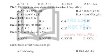 Đề thi giữa HK1 môn toán lớp 6 THCS Giao Thịnh 2023