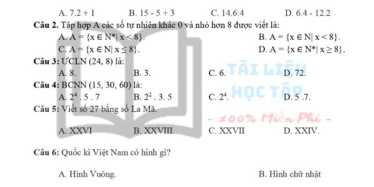 Đề thi giữa HK1 môn toán lớp 6 THCS Giao Thịnh 2023