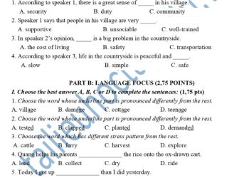 Đề thi giữa HK1 Tiếng Anh lớp 8 Giao Thịnh 2023 có đáp án và file nghe