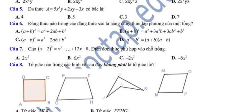 đề thi giữa HK1 môn toán lớp 8 THCS Giao Nhân 2023