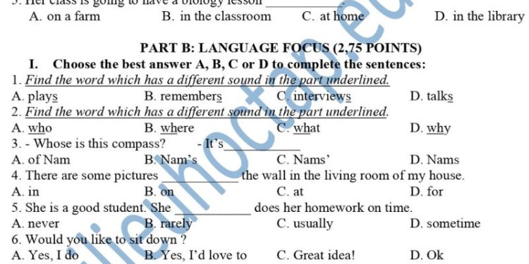 đề thi tiếng anh giữa Hk1 lớp 6 THCS Hồng Thuận 2023 2