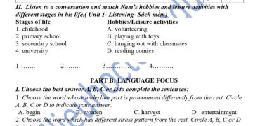 đề thi tiếng Anh lớp 8 giữa học kì 1 có đáp án và file nghe
