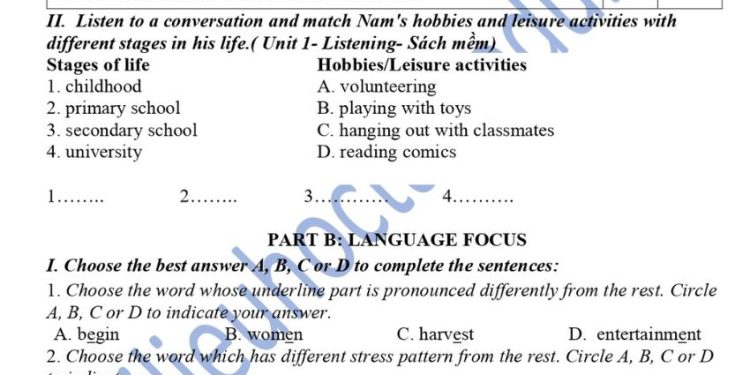 đề thi tiếng Anh lớp 8 giữa học kì 1 có đáp án và file nghe