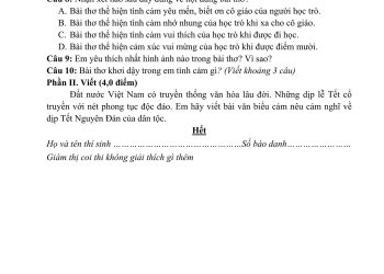 Đề thi văn cuối kì 1 lớp 7 có đáp án