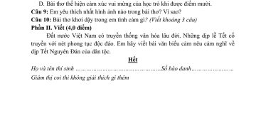 Đề thi văn cuối kì 1 lớp 7 có đáp án