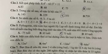 đề thi toán cuối HK1 lớp 6 quận Tây Hồ năm học 2023 2024