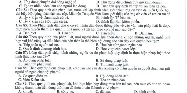 Đề minh hoạ môn GDCD THPT quốc gia 2024
