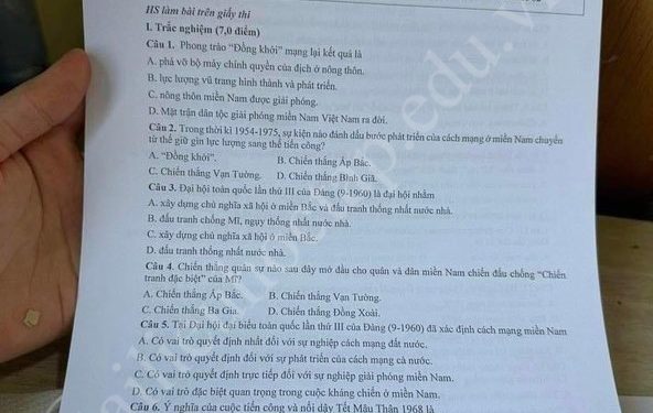Đề thi sử giữa HK2 lớp 12 THPT Lê Quý Đôn 2024