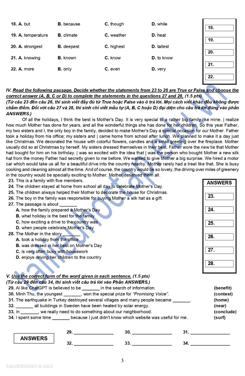 Đề thi tiếng Anh vào lớp 10 TPHCM 2023 2024 3