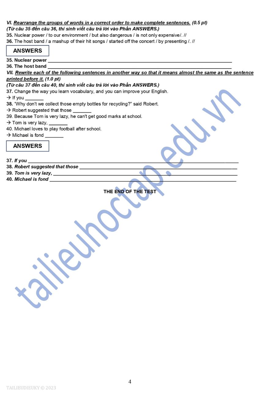 Đề thi tiếng Anh vào lớp 10 TPHCM 2023 2024 4