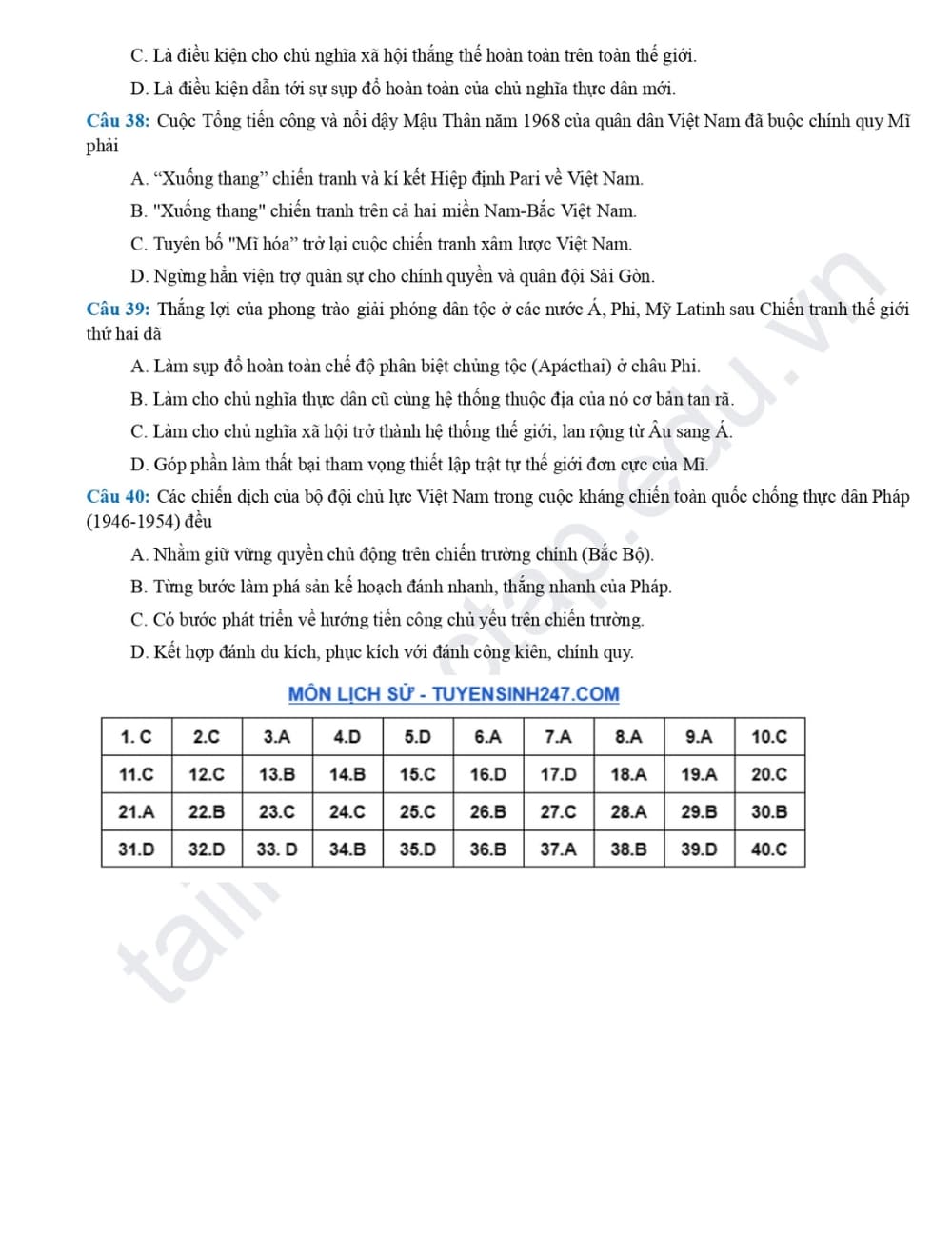 Đề thi khảo sát Lịch Sử THPT chuyên Hưng Yên 2024 5