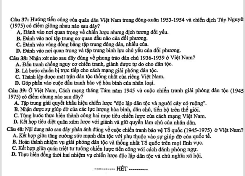 Đề thi thử tốt nghiệp môn lịch sử tỉnh Hà Tĩnh 2024 lần 2 4