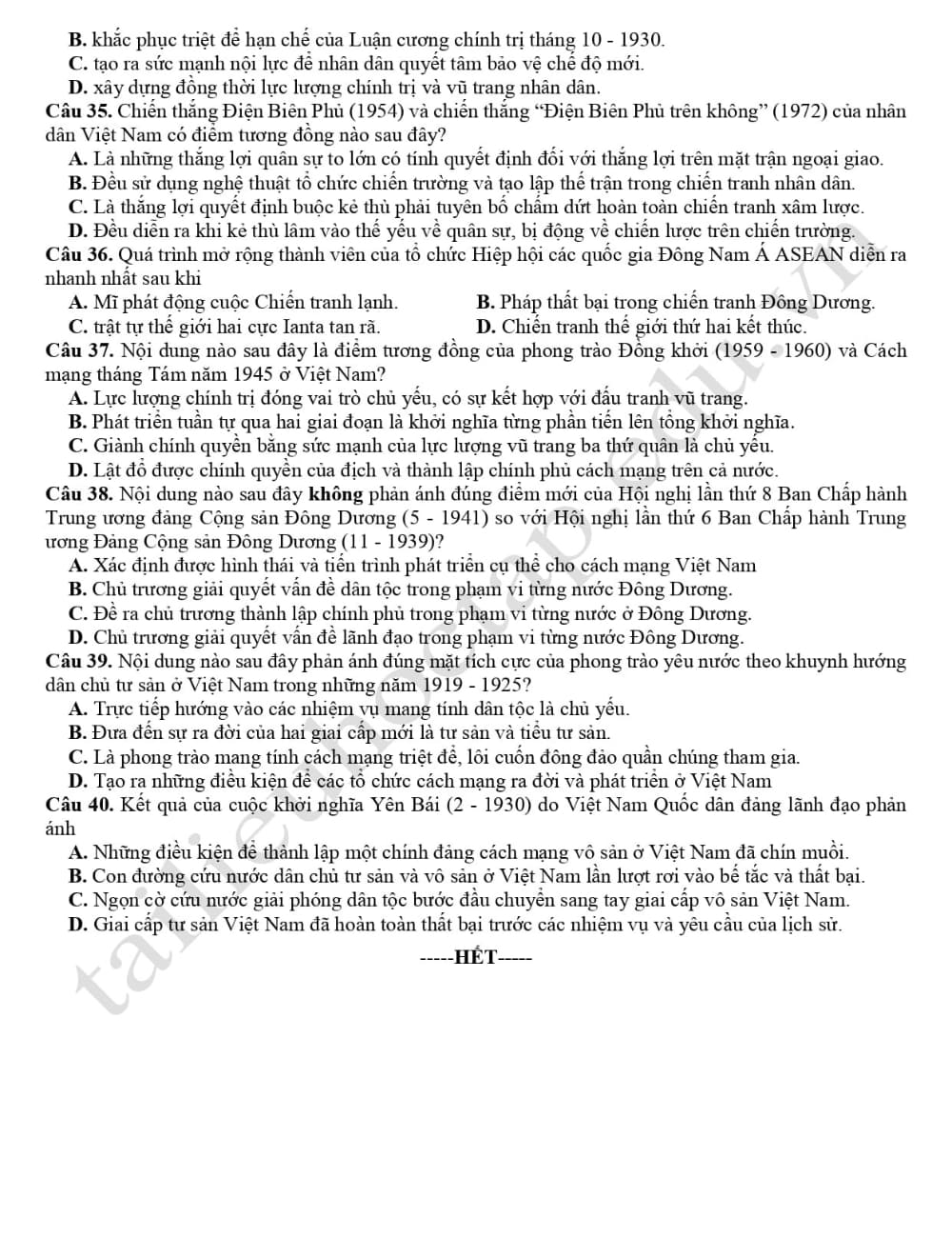 Đề thi thử tốt nghiệp lịch sử tỉnh Thừa Thiên Huế 2024 4