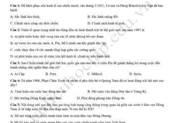 Đề thi KSCL lớp 12 môn lịch sử Thái Bình 2024 lần 2