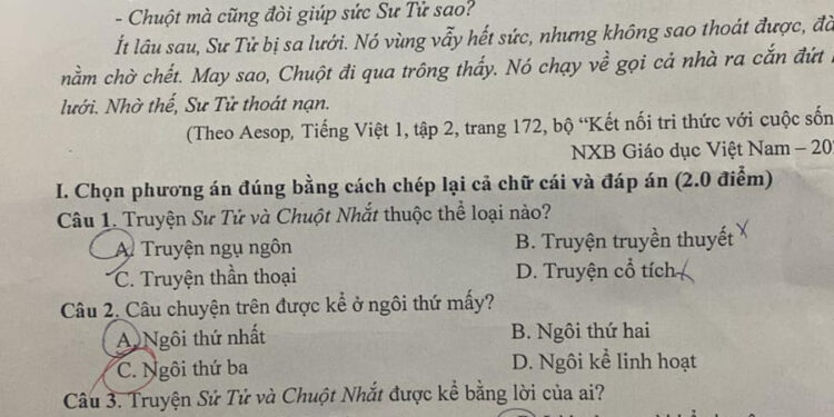 Đề thi ngữ văn cuối HK2 lớp 7 quận Bắc Từ Liêm 2024