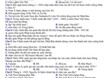 đề thi khảo sát chất lượng môn lịch tỉnh Phú Thọ 2024 có đáp án