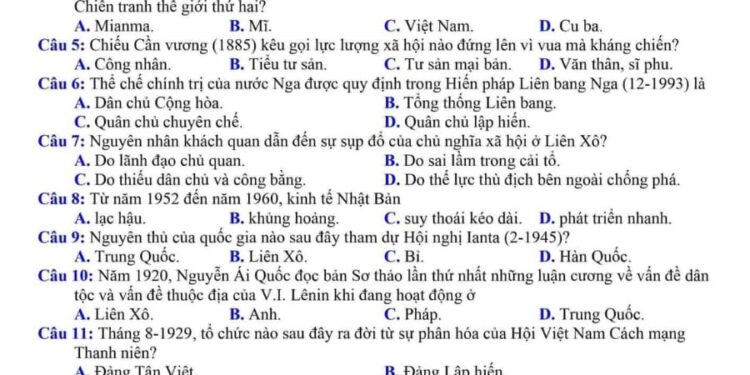 đề thi thử lịch sử thptqg tỉnh Quảng Bình 2024 có đáp án