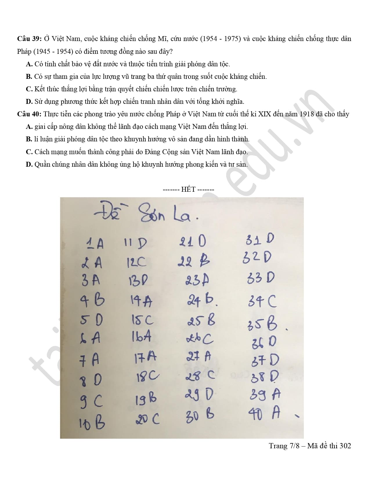 Đề thi thử lịch sử THPTQG 2024 tỉnh Sơn La lần 2 7