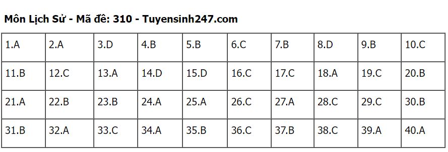 Đáp án mã 310