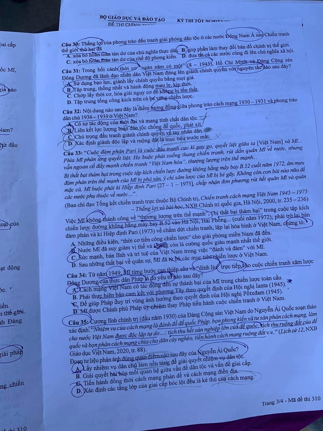 Đề thi lịch sử THPT quốc gia 2024 mã 310 3