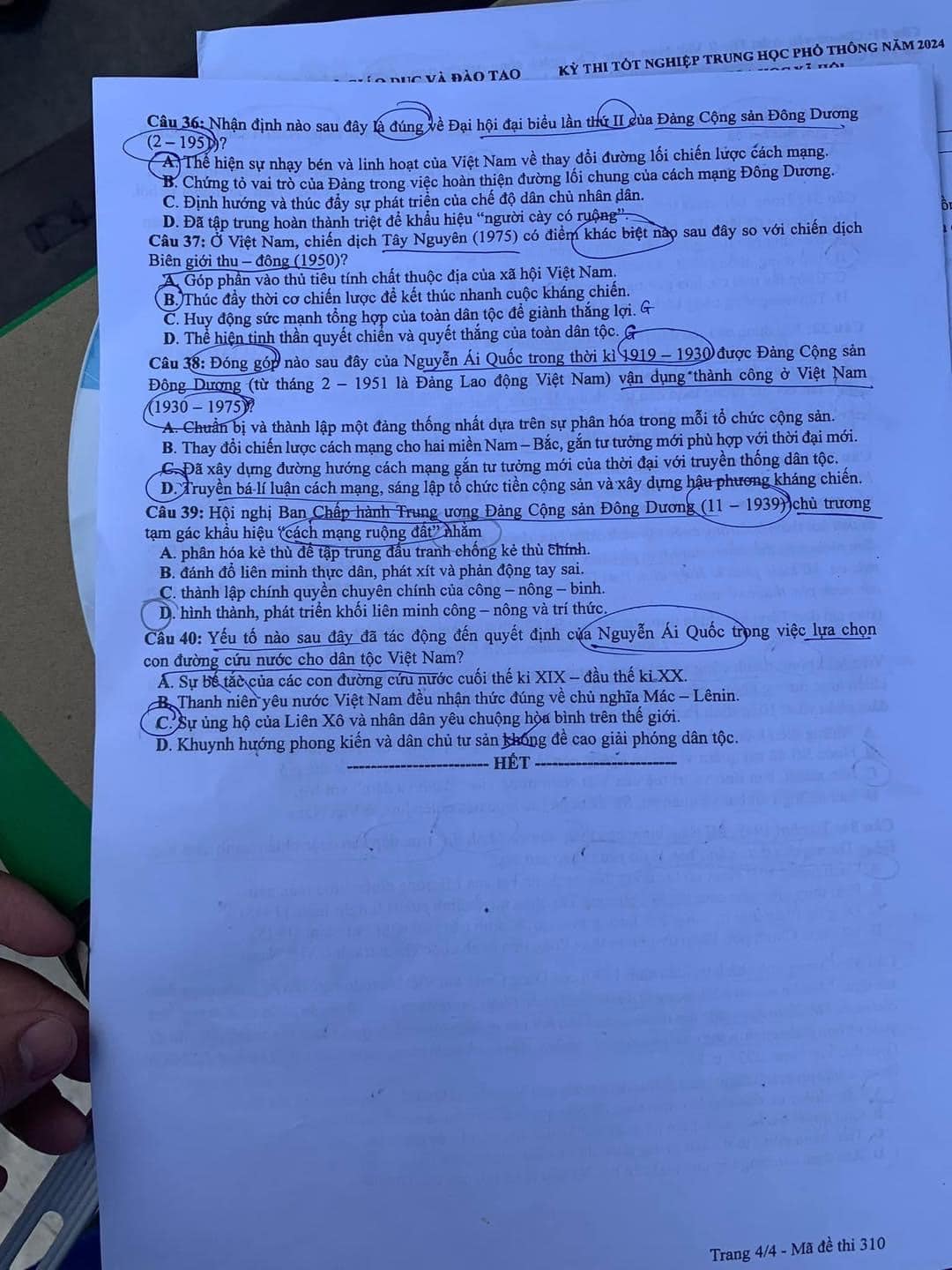 Đề thi lịch sử THPT quốc gia 2024 mã 310 4