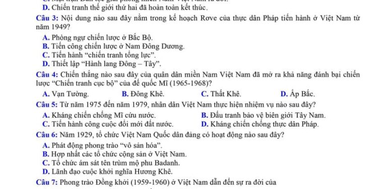 Đề thi thử lịch sử THPTQG 2024 tỉnh Bắc Giang lần 2