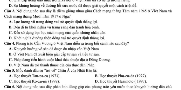 Đề thi thử lịch sử THPTQG chuyên đại học Vinh 2024 lần 2