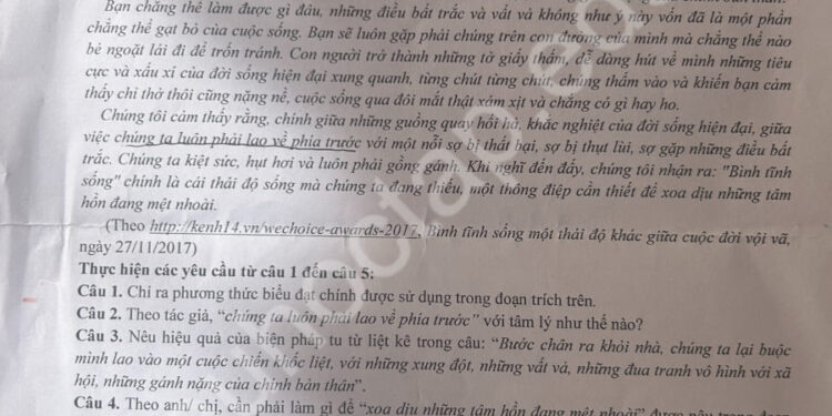 Đề thi KSCL Hè lớp 12 môn Văn 2024 THPT Hưng Nhân