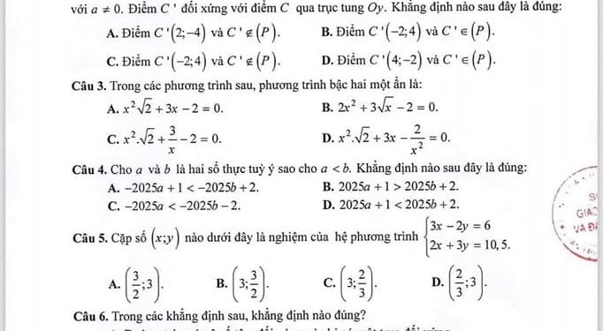 Đề minh hoạ vào lớp 10 môn toán TP Hải Phòng 2025