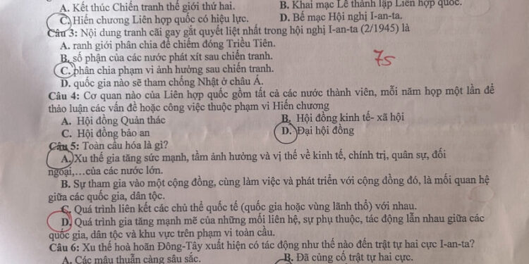 Đề thi KSCL Kỳ hè môn lịch sử lớp 12 THPT Hưng Nhân 2024