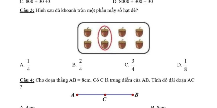 Đề ôn thi kiểm tra giữa HK1 môn toán lớp 3 - Đề số 2