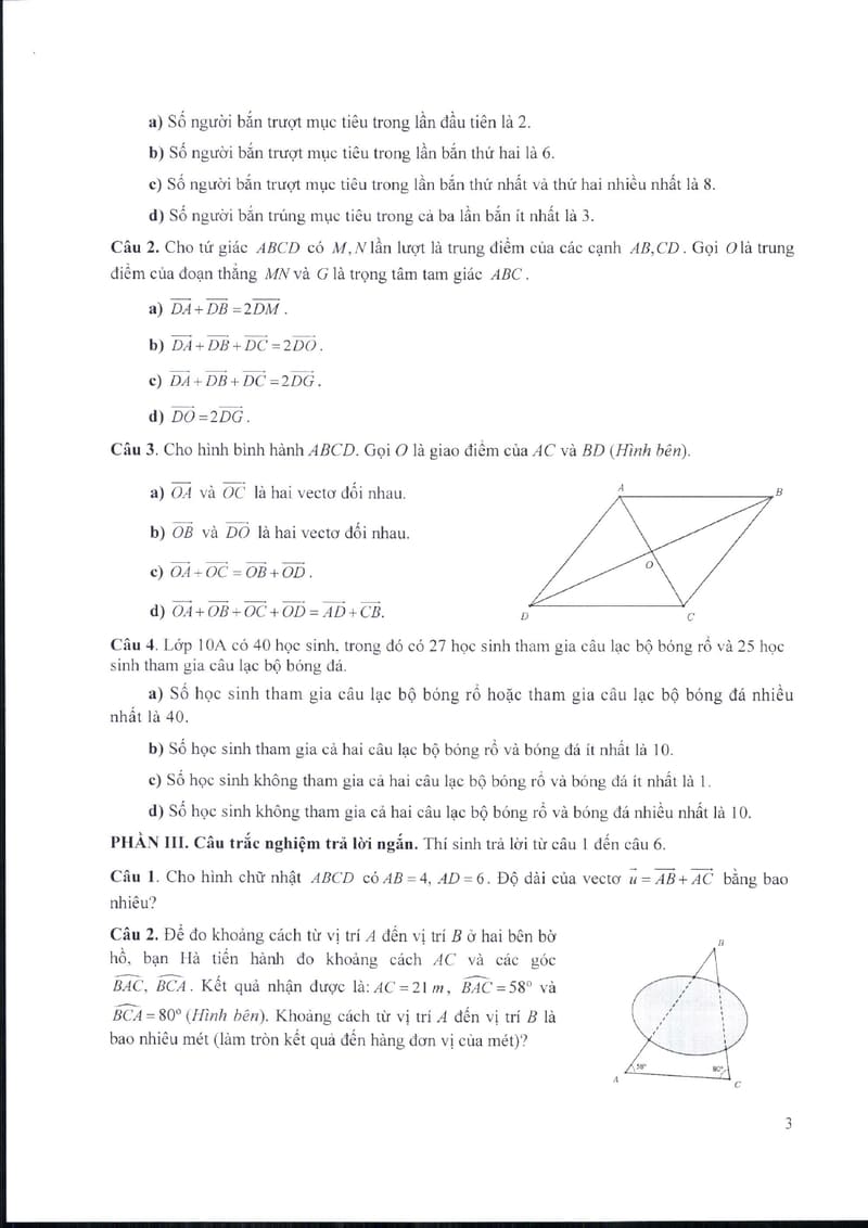 Đề minh hoạ kiểm tra định kỳ lớp 10 môn toán 3