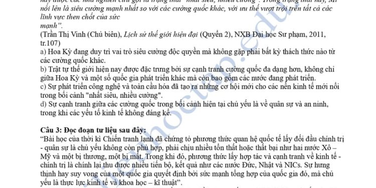 Trắc nghiệm lịch sử 12 giữa học kì 1 Làm Online