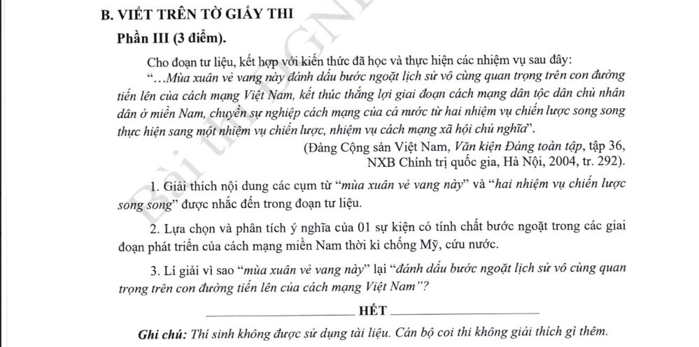 Đề thi đánh giá năng lực đại học sư phạm Hà Nội môn sử năm 2025