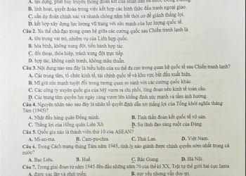 Đề thi thử lịch sử THPTQG 2025 tỉnh Bạc Liêu Lần 1 có đáp án