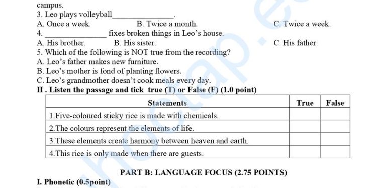 Đề thi tiếng Anh lớp 8 HK1 THCS Đại Thắng 2023 có file nghe