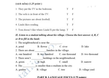 Đề thi tiếng anh lớp 6 HK1 THCS Đại Thắng 2023 có file nghe