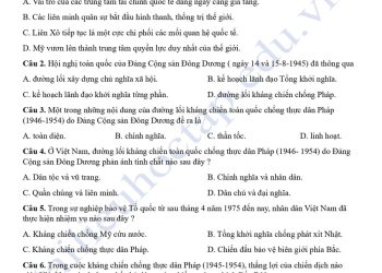 Đề thi lịch sử cuối HK1 lớp 12 tỉnh Bắc Ninh 2024 có đáp án