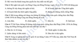 Đề thi lịch sử cuối HK1 lớp 12 tỉnh Bắc Ninh 2024 có đáp án