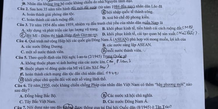 Đề thi hsg lịch sử lớp 12 cấp tỉnh Thanh Hoá 2024