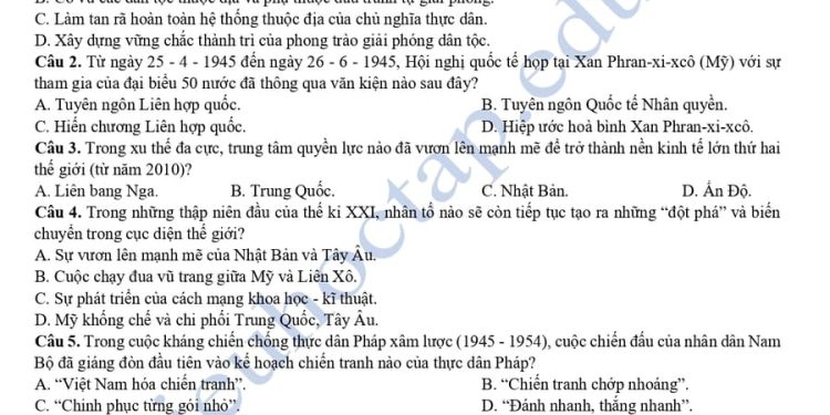 Đề thi KSCL Lịch Sử tỉnh Ninh Bình 2025 lần 1 có đáp án
