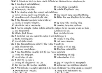 Đề thi địa lý HK1 Lớp 12 tỉnh Nam Định 2024 có đáp án