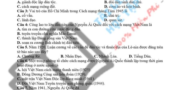 Đề ôn thi lịch sử lớp 12 học kì 1 Sách Cánh Diều  chương trình mới