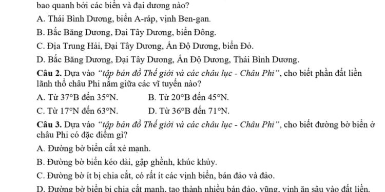 Đề thi HK1 lớp 7 môn Địa Lý THCS Trưng Vương 2023