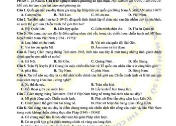 Đề thi cuối HK1 lịch sử lớp 12 tỉnh Bắc Giang 2024 có đáp án