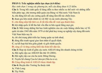 Đề thi HK1 Lịch Sử lớp 12 tỉnh Vĩnh Long 2024 có đáp án