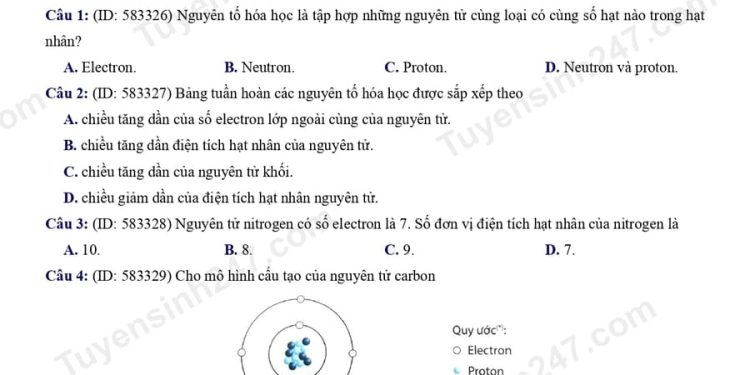 Đề ôn thi cuối HK1 môn KHTN lớp 7 đề 1 có đáp án