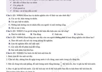Đề ôn thi cuối HK1 môn KHTN lớp 6 đề 1 có đáp án